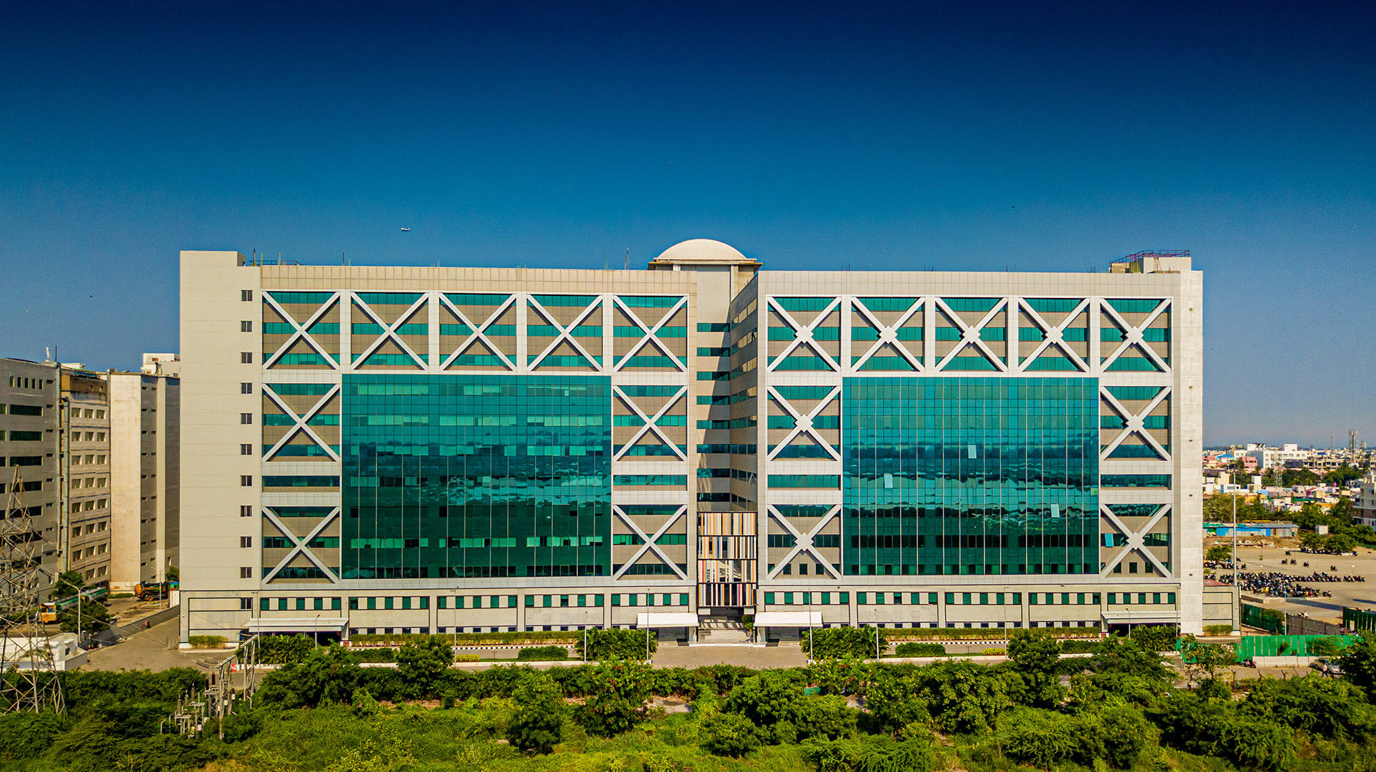 Modern corporate office building at Chennai One IT Park, Chennai