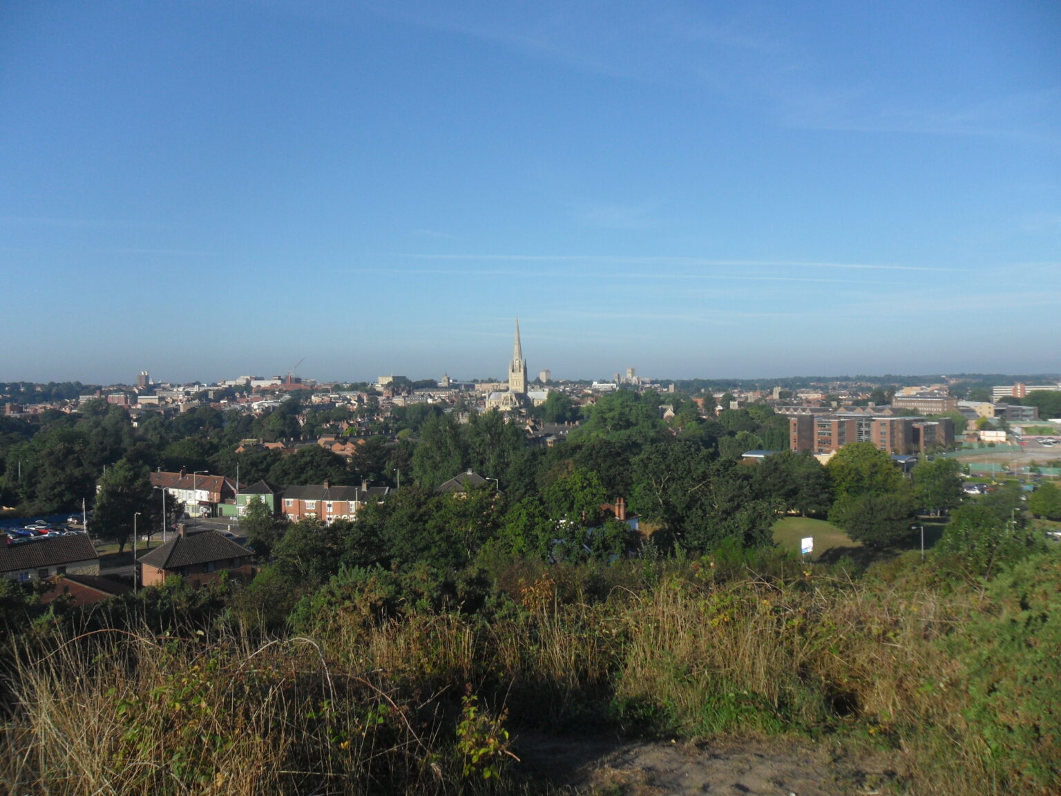Norwich city-centre skyline photographed from St James Hill, Norfolk, England